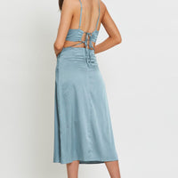 Blue Midi Dress Satin