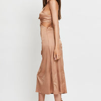 Brown Midi Dress Satin