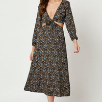 Print Long Sleeve Cut Out Dress