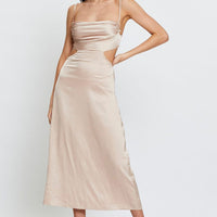 Beige Midi Dress Satin