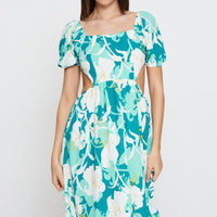 Print Midi Dress Ruffle Detail Skater