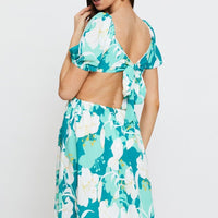 Print Midi Dress Ruffle Detail Skater