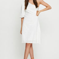 White Midi Dress One Shoulder