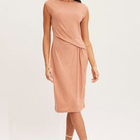 Orange Midi Dress Short Sleeve Round Neck