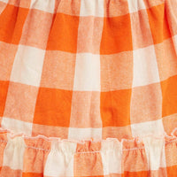 Orange Check Kids Midi Dress Short Sleeve Square Neck