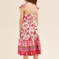 Pink Boho Kids Midi Dress Tiered