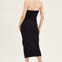 Black Bandeau Knit Midi Dress