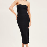 Black Bandeau Knit Midi Dress