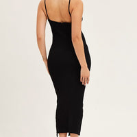 Black V Neck Kint Midi Dress