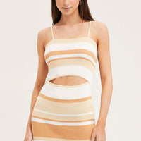 Stripe Midi Dress Sleeveless Cut Out Square Neck