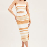 Stripe Midi Dress Sleeveless Cut Out Square Neck