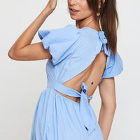 Blue Midi Dress Short Sleeve Round Neck