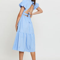 Blue Midi Dress Short Sleeve Round Neck