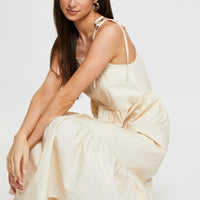 Beige Midi Dress Sleeveless Tie Shoulder