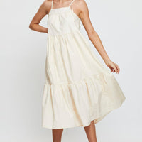 Beige Midi Dress Sleeveless Tie Shoulder