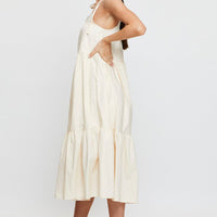 Beige Midi Dress Sleeveless Tie Shoulder