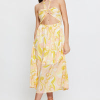 Abstract Print Maxi Dress Sleeveless Halter Neck
