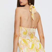 Abstract Print Maxi Dress Sleeveless Halter Neck