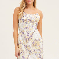Abstract Print Gathered Bust Tie Back Midi Dress