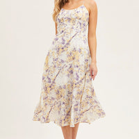 Abstract Print Gathered Bust Tie Back Midi Dress