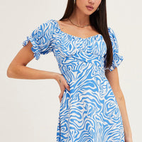 Print Midi Dress Short Sleeve Evening
