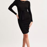 Black Bodycon Dress Long Sleeve Midi Ruched
