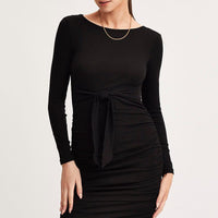 Black Bodycon Dress Long Sleeve Midi Ruched