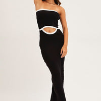 Black Cut Out Knit Midi Dress