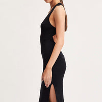 Black Keyhole Dress Sleeveless Midi Knit