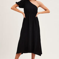 Black One Shoulder Midi Dress