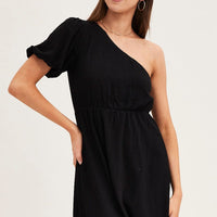 Black One Shoulder Midi Dress