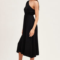 Black One Shoulder Midi Dress