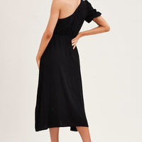 Black One Shoulder Midi Dress