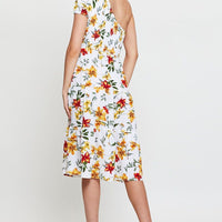 Black Print Midi Dress One Shoulder Short Sleeve
