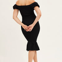 Black Shirred Midi Dress
