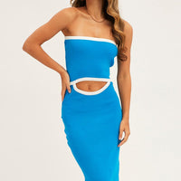 Blue Cut Out Knit Midi Dress