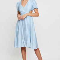 Blue Midi Dress Short Sleeve V Neck