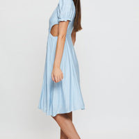 Blue Midi Dress Short Sleeve V Neck
