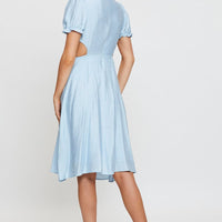 Blue Midi Dress Short Sleeve V Neck