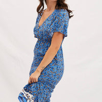 Boho Print V-Neck Short Sleeve Midi Dress