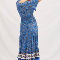 Boho Print V-Neck Short Sleeve Midi Dress
