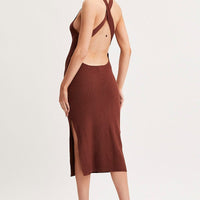 Brown Keyhole Dress Sleeveless Midi Knit