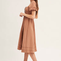 Brown Short Sleeve Ruched Midi Dress
