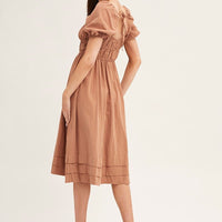 Brown Short Sleeve Ruched Midi Dress
