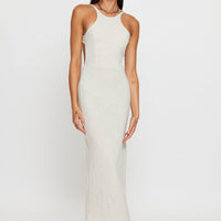 Beige Maxi Dress Sleeveless Racer Neck