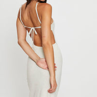 Beige Maxi Dress Sleeveless Racer Neck
