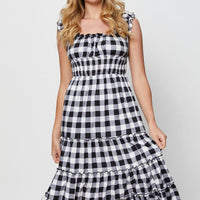 Check A Line Dress Sleeveless Midi