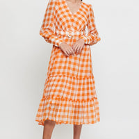 Check Dress Long Sleeve Maxi