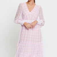 Check Dress Long Sleeve Maxi