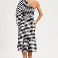 Check Dress One Shoulder Midi